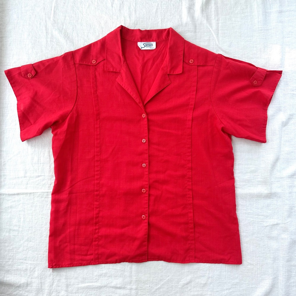 Vintage Sunny South Dallas Red Short Sleeve Button Down Top - Women's‎